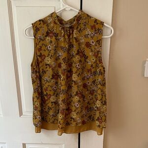 Elegant Floral Sleeveless Blouse in Mustard